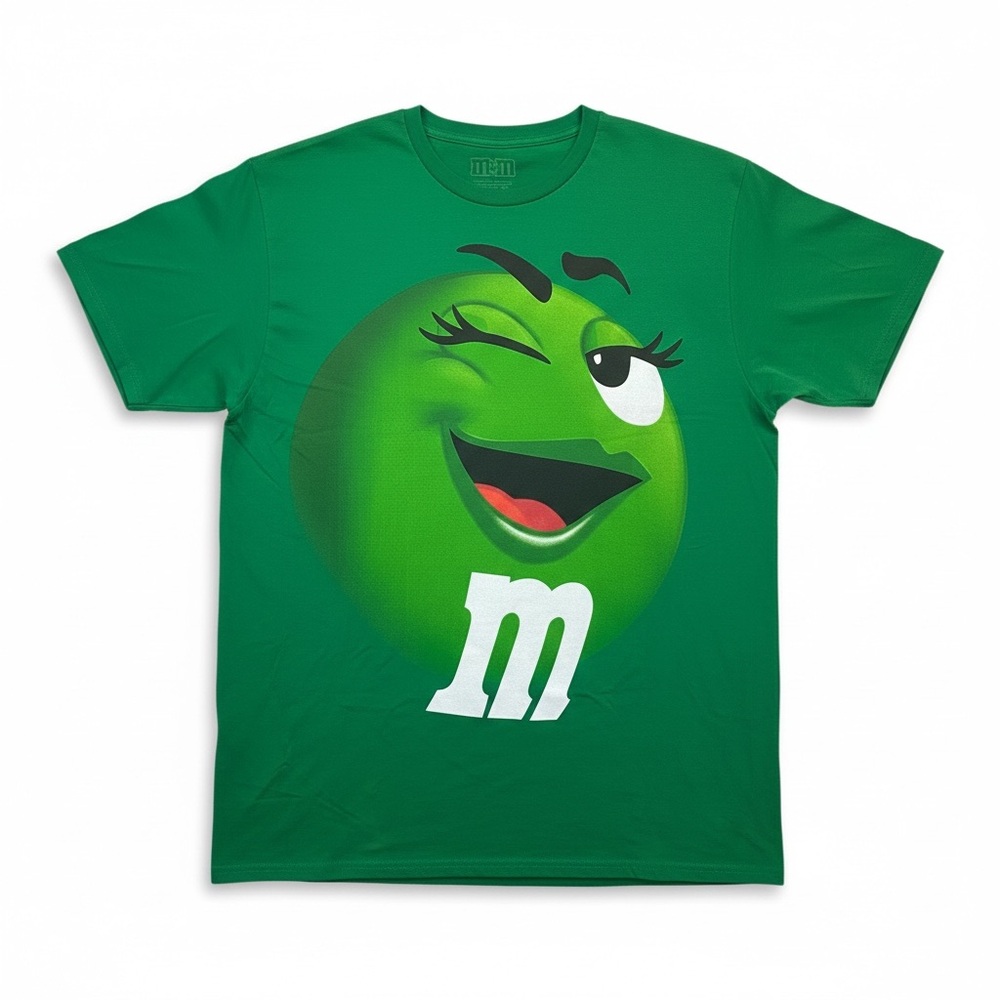M&M’S Men's size Large 100% Cotton Green Character Big Face T- shirt tee NWOT